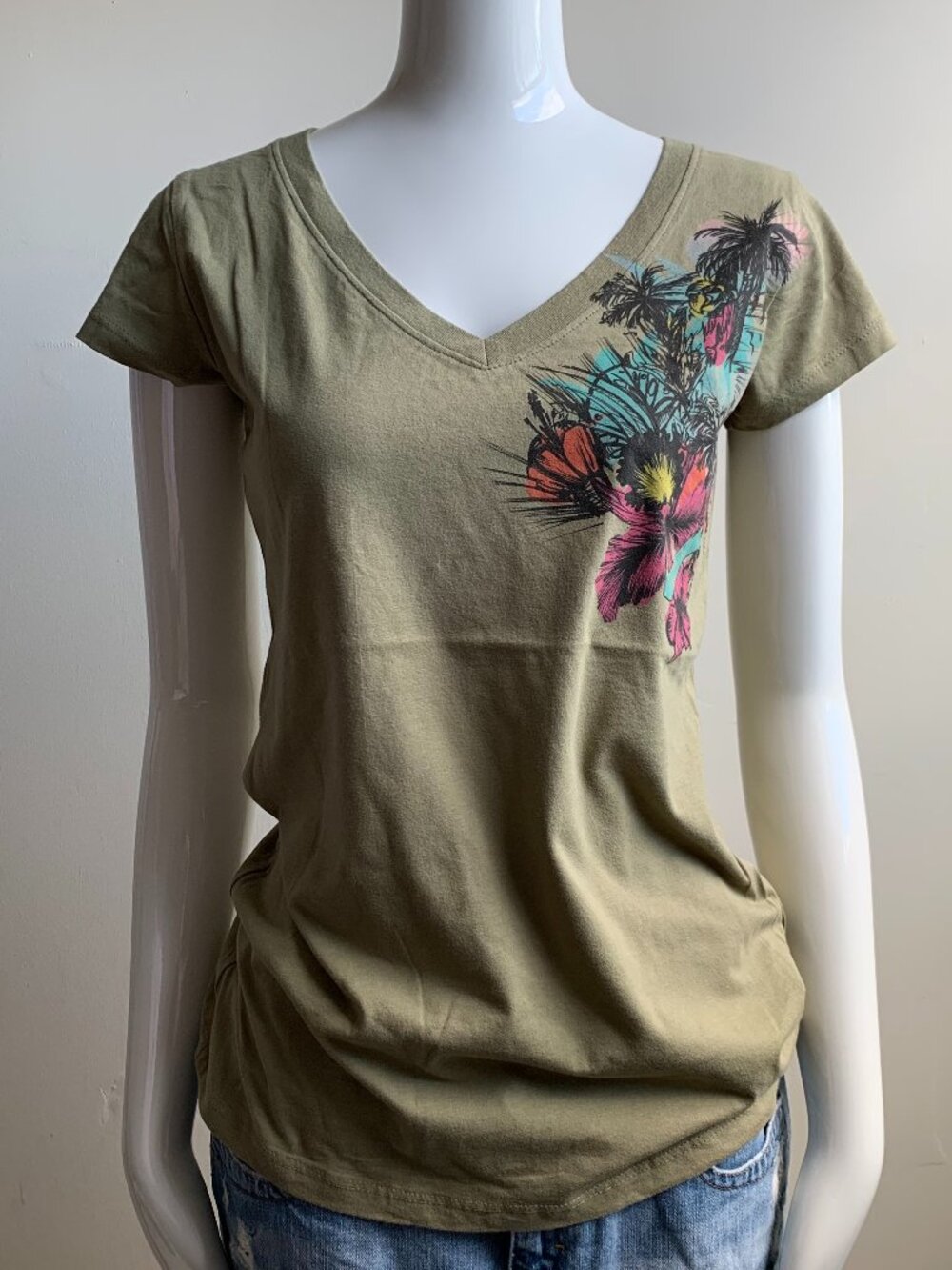 Rip Curl Vintage Y2K surf olive floral print graphic Gigi t-shirt tshirt